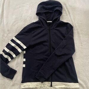 Tory Burch Sport Navy Hoodie with White Stripes